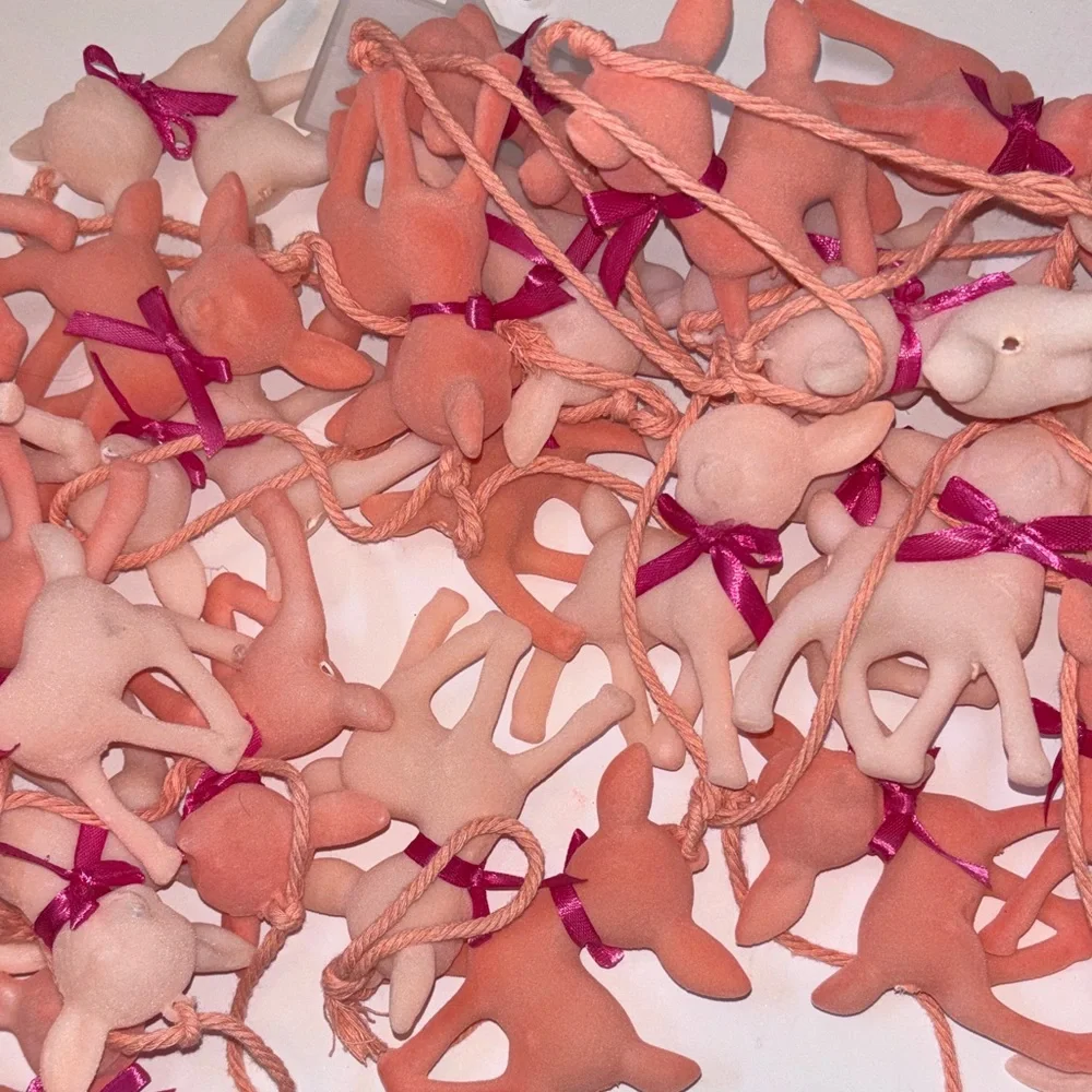 Flocked Deer Garland Peachy Pink Deer Garlands Set of 3 Velvet Fawn Garland NWT